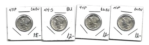LOT OF FOUR DIFFERENT MERCURY DIMES  BU -CH BU  FLASHY WHITE COINS