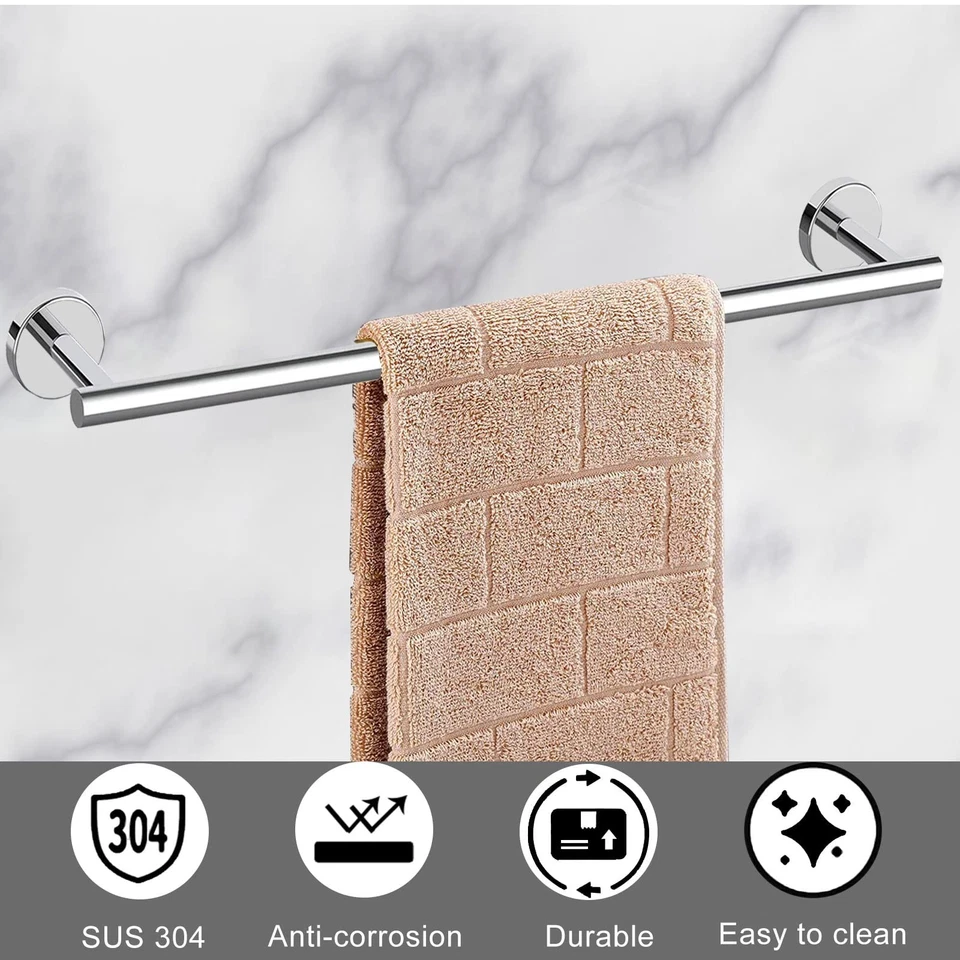 Juego de herrajes de baño de cromo pulido de 8 piezas, toallero de baño de 24 pulgadas + toalla... Foto 2 de 4