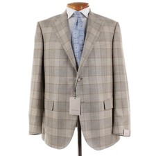 Corneliani NWD Wool / Silk / Linen Sport Coat Size 56R 46R US In Beige Plaid