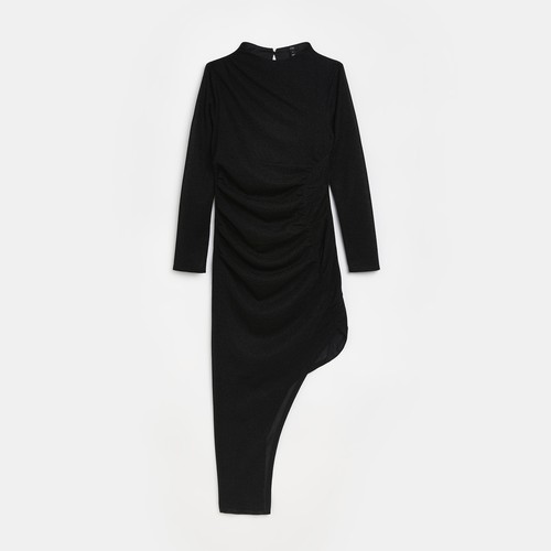 River Island Womens Bodycon Midi Dress Black Ruched Long Sleeve High Neck - Picture 4 of 9
