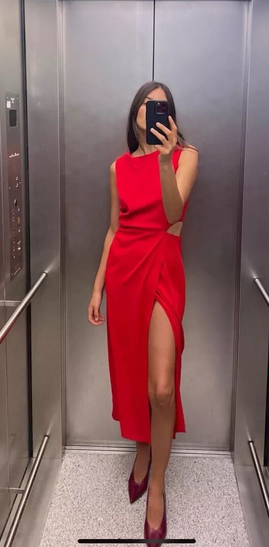 Black Dress Zara Red One Shoulder Dress NWT Zara Women's Cut Out Midi Dress  Red Size S $69 #25