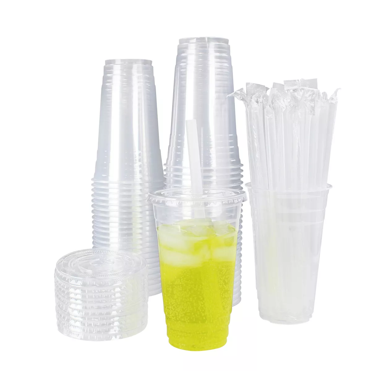 Spec101 To Go Smoothie Cup 50pk - 24oz Clear Plastic Cups with Lids and  Straws