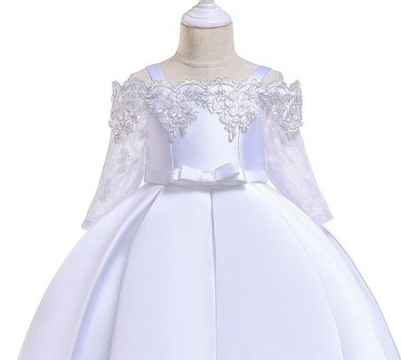 Pageant dress girls formal white princess off shoulders lace party dress size 6T - Image 2 of 4