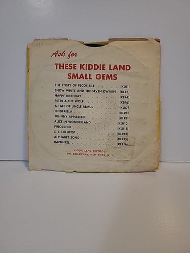 VTG Kiddie Land Records A Tale Of Uncle Remus 45 RPM Vinyl 1950's KLR7 7" - Picture 2 of 6
