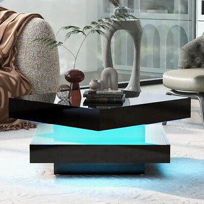 Couchtisch Hochglanz Cocktail 360 Grad Dreh Mitte Teetisch Schwarz LED