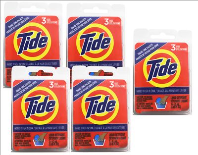 5 Pack - Tide Liquid Travel Sink Packets, (3 x 4.5 fl oz) 3-Count