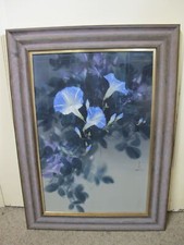 DAVID LEE Chinese Flower MORNING GLORIES on Silk Framed Oil Painting