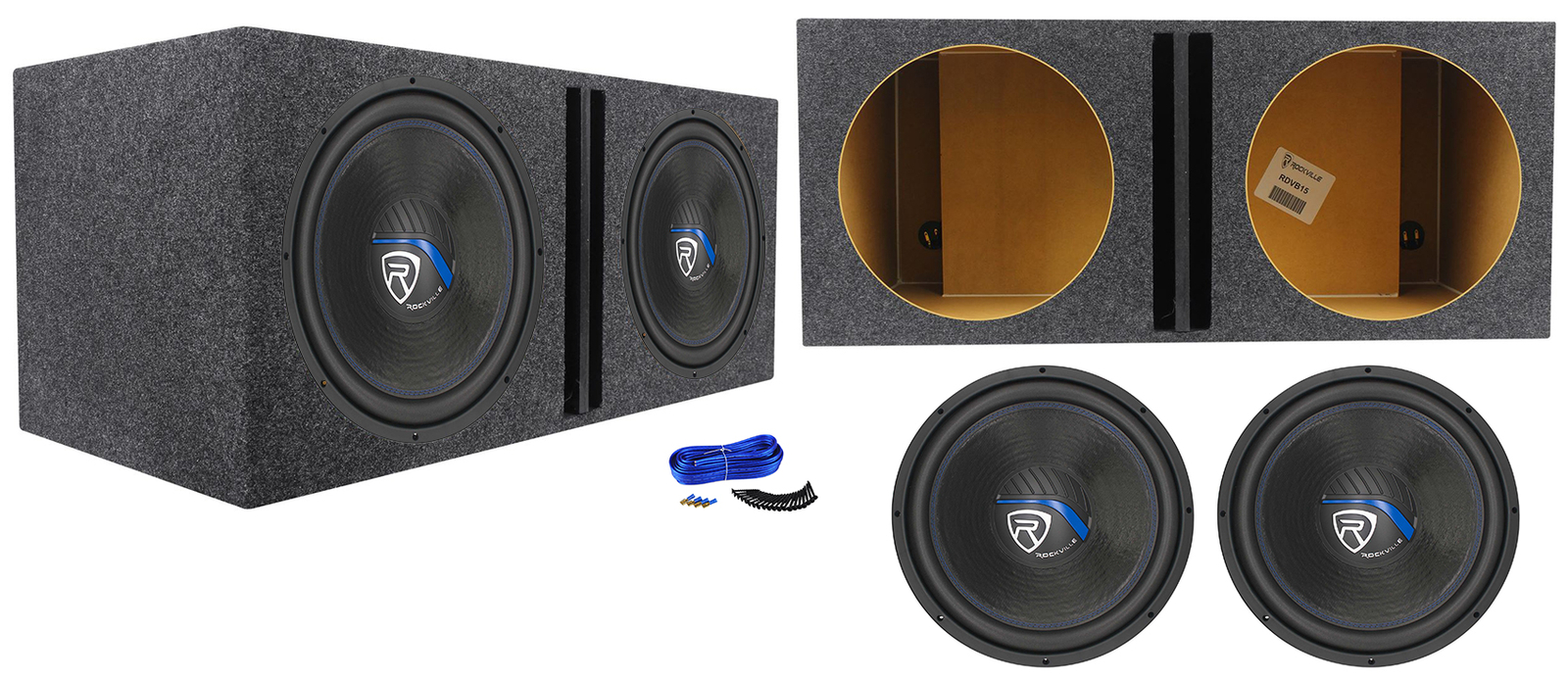 2 Автомобильные сабвуферы Rockville K5 W15K5S2 мощностью 15 Вт мощностью 2000 Вт Вентилируемый корпус сабвуфера 41590₽