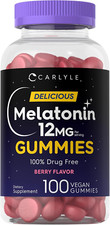 Melatonin Gummies, 12Mg, Vegan Berry Flavor, Non-Gmo, Gluten-Free, 100 Count