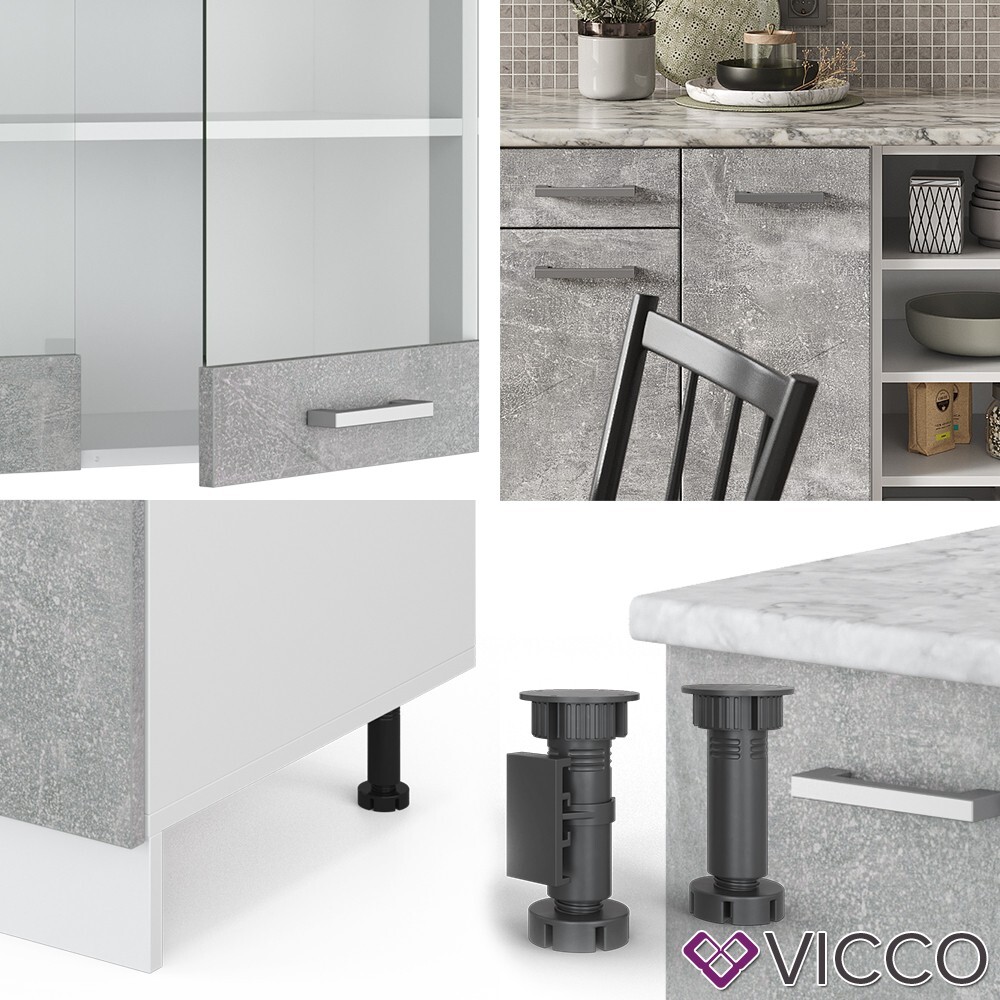 Vicco cuisine R-Line, Bleu-gris/Blanc, 240 cm , PT Marbre | Bleu-gris