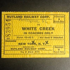 Rutland Railway Arlington, VT White Creek NYC 1953 Ticket Stub #83954
