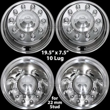 19.5 x 7.5 10 Lug Bolt on Stainless Steel Dual Wheel Simulators Rim Cover Liners