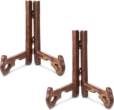 2 Pieces Wooden Display Stand Plate Holder Easel red 