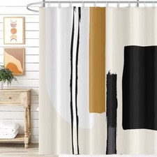 Abstract Geometric Shower Curtain Watercolor Black and Tan Stripes Pattern De...