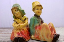 Vintage Chalkware Bookends Boy Girl Pair 6 1/2" Tall Nice 