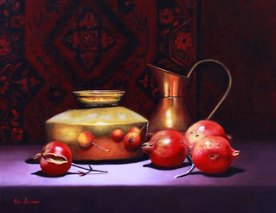 NEU VICKI SULLIVAN ORIGINAL ''Maria s Pomegranates'' STILLLEBEN Obst ÖLGEMÄLDE