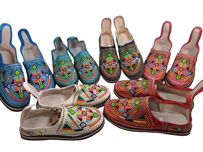 Marokkanische Leder Amazigh bestickt Babouche Hausschuhe Leder (viele Farben)