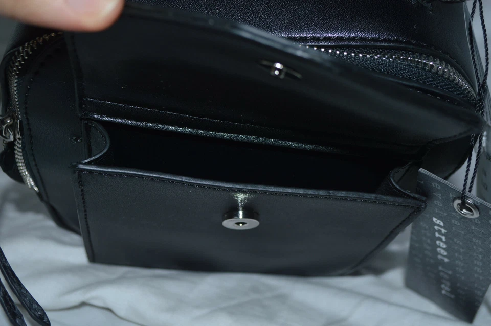 Mochila bandolera de hombro Street Level de cuero negra con cremallera a presión para mujer nueva con etiquetas Foto 4 de 4