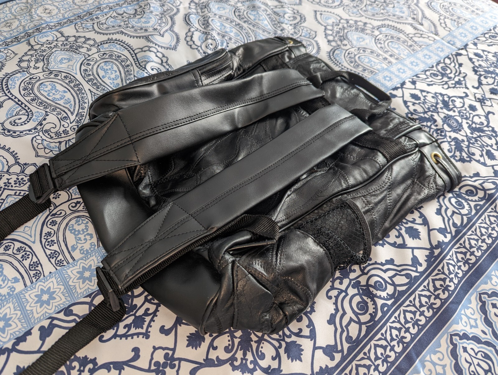 Leather Patchwork Backpack With Drawstring Top Un… - image 8