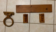 Vintage Real Wood bathroom set in a rustic oak finish towel ring & Wall Shelf
