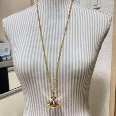 Vivienne Westwood Necklace Small Orb Gold Purple Chain 80cm Top