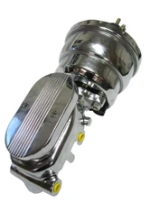 NICE 8" Chrome Dual Diaphragm Brake Booster + Chrome Finned Cap Master Cylinder