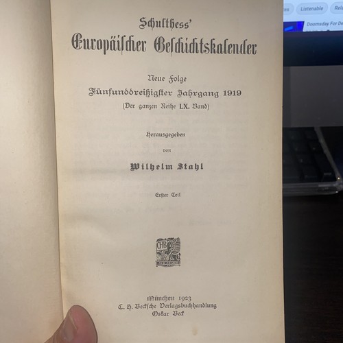 Schulthess Eurpaischer Geschichtskalender 1919. Wilhelm Stahl. Book 60-1 - Picture 2 of 5