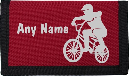 BMX Design Personalised RED Boys Kids Ripper Wallet With Coin Holder Gift - Picture 5 of 9
