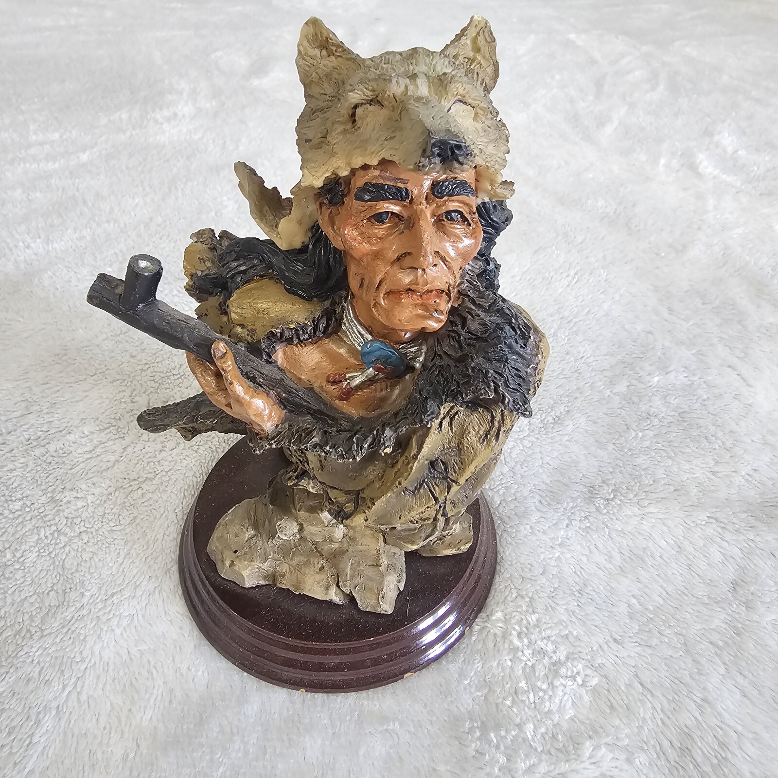 Wolf Headdress Native American Indian Head Sculpture Heavy Resin Bust 5