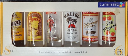 LUMINARC Set 6 2oz Shooters Schnapsgläser Stoli Beefeater Gin Kahlua Malibu Sauza