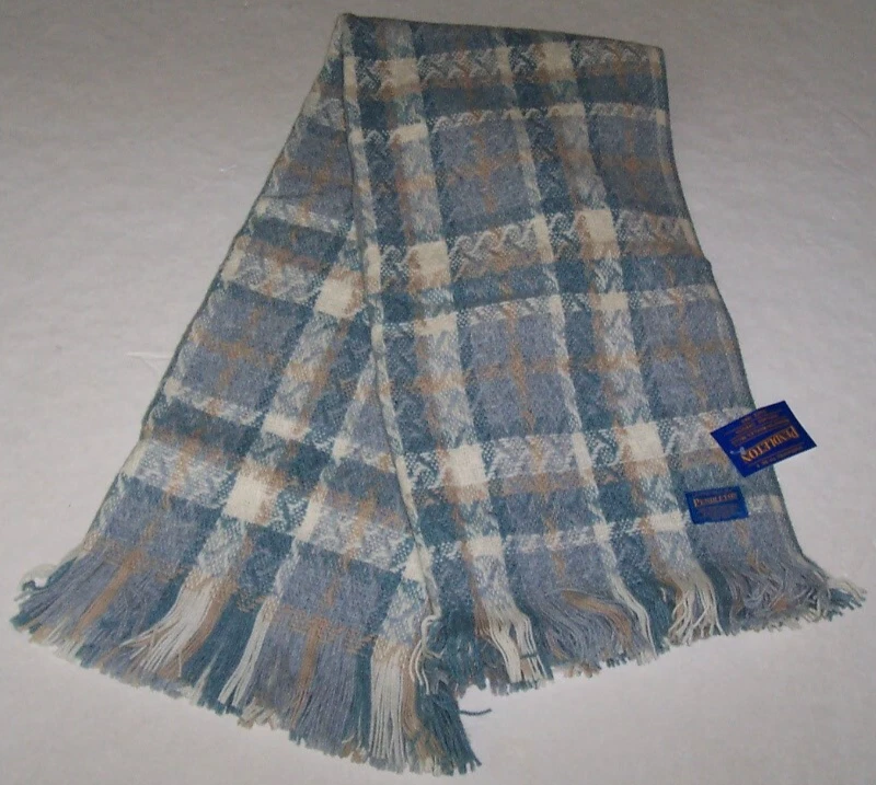 NWT Pendleton AQUA/TAN/IVORY PLAID Basketweave 100% WOOL Throw Blanket 68x52 USA - Image 2 of 4