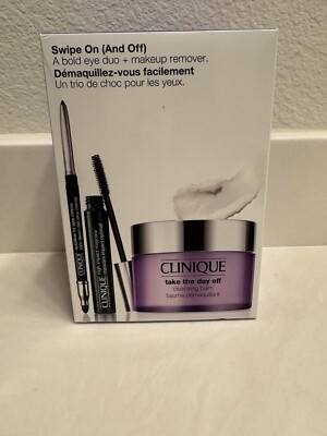  Clinique Swipe On (And Off) Set - Cleansing Balm, Mascara, Eyeliner - NEW