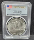 1987 American Silver Eagle PCGS MS69 First Strike Flag Label- Rare First Strike