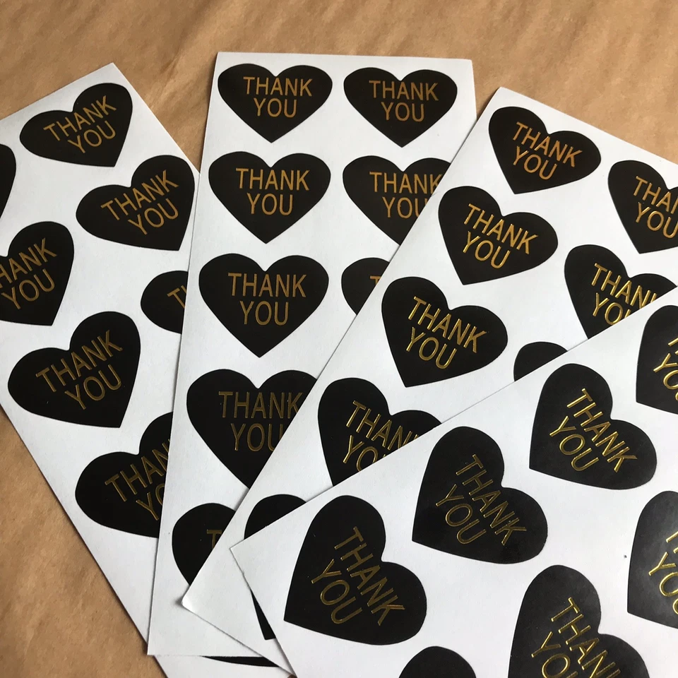 100 наклеек в форме сердца на глянцевой черной бумаге с золотыми буквами - Изображение 4 из 4
