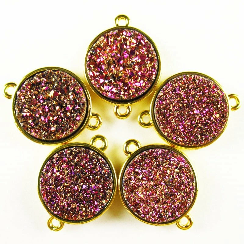 10 peças pingente conector redondo geodo quartzo druso ágata cristal titânio 117BBS - Imagem 3 de 4