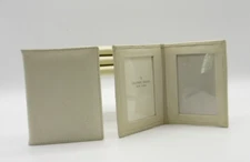 Bifold Frame MINI Holds Two 2x3" Photos Leather Bi-fold Graphic Image IVORY
