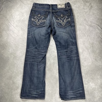 MEK DNM Debrecen Bootcut Y2K Jeans Size 36x34 Embroidered Button Fly Back Flap
