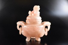 F8346: Japanese Stone jade/jewels Dragon sculpture Lion-shaped INCENSE BURNER