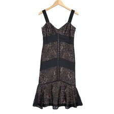 Ann Taylor Loft Lace Midi Dress Womens 2 Black Nude Sleeveless Cocktail Flounce