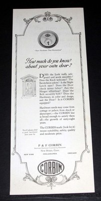1920 OLD MAGAZINE PRINT AD, PF CORBIN, HOW MUCH DO YOU KNOW ABOUT YOUR OWN DOOR?
