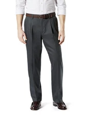 Dockers Men Khaki Relaxed Fit Stretch Pleated Pants Steelhead Size 36X34