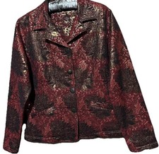 Chicos Jacket 2 Burgundy Metallic Brocade Fall Winter Colors Lightweight Blazer