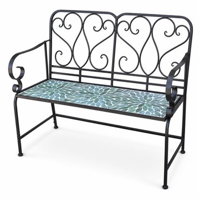 Outdoor Bank Garten Stuhl Terrassen Sitzgruppe Blatt Mosaik Fliesenplatte 12x96x47cm