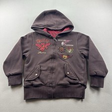 Vintage Hurley Hoodie Sweatshirt Boys XS 4/5 Brown Biker Motorcycle Full Zip y2k