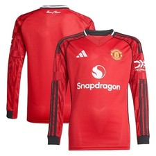 Manchester United adidas Home Shirt 2025-26 - Kids - Long Sleeve