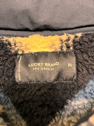 Lucky Brand Blue Print High Pile Fleece Pull Over Faux Fur Jacket Button Collar - Picture 5 of 8