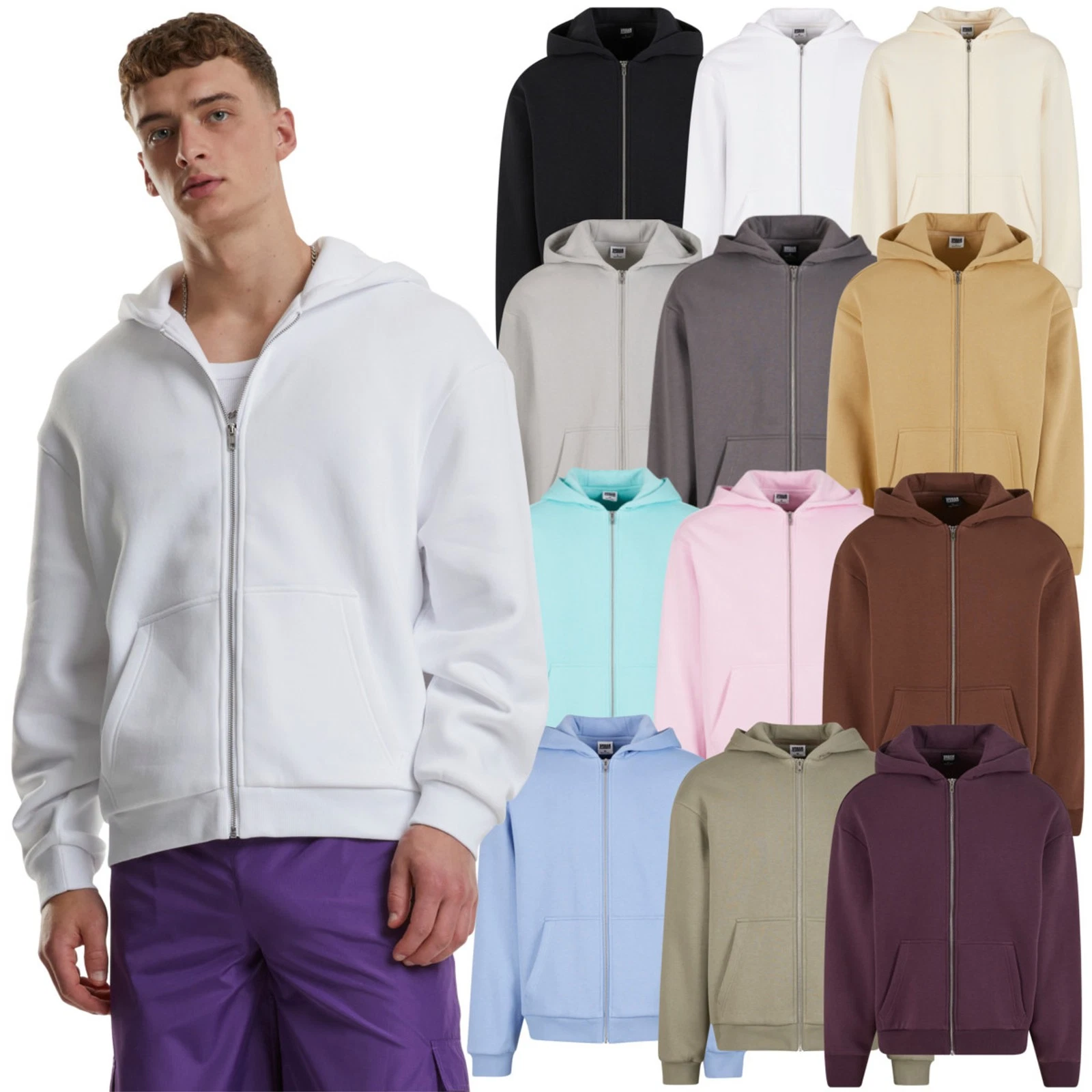 Urban Classics Fluffy Zip Hoody Mens Sweat Jacket Fleece Jacket Hooded Jacket New