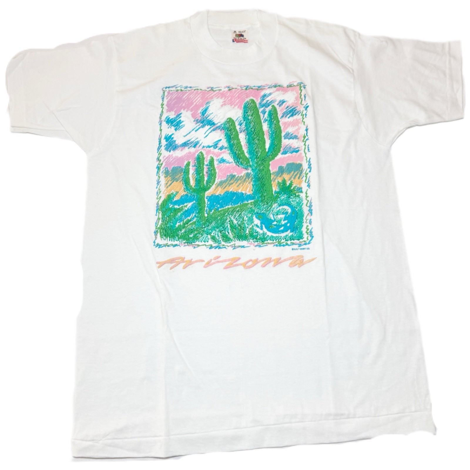 Vintage Arizona Souvenir Desert Puff Print Tee 80s Pastel Cactus Graphic USA