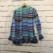 Wooden Ships Sweater Womens Small Medium Blue Mohair Striped Open Front Cardigan