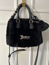 Juicy Couture Black Faux Fur Satchel with Chain Strap, Logo  Zip Accent